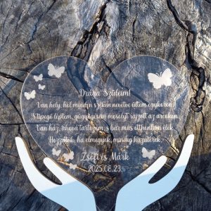 Egyedi szülőköszöntő plexi szív